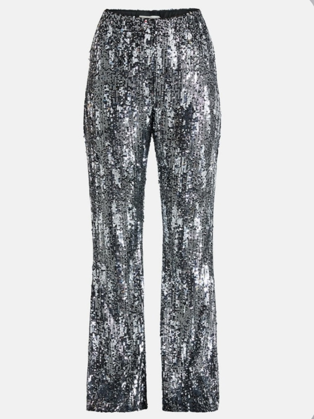 No Boundaries Silver Sequin Glitter Flare Pants